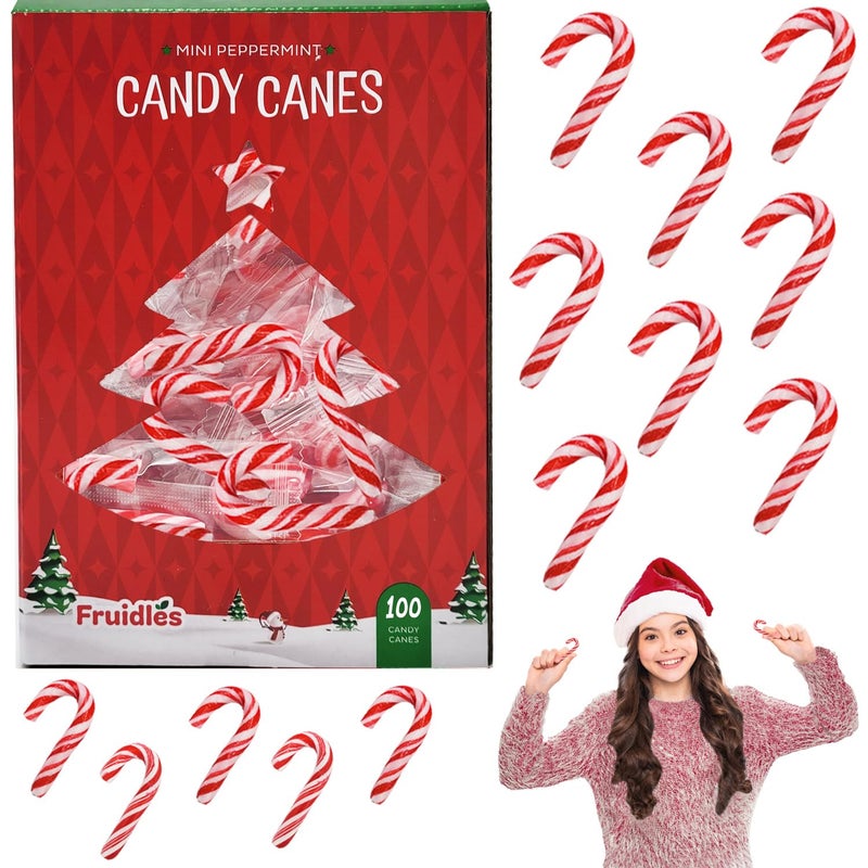 Fruidles Christmas Mini Candy Canes 100 Pack Peppermint Flavor, Individually Wrapped, 2" Inch, - Image 1
